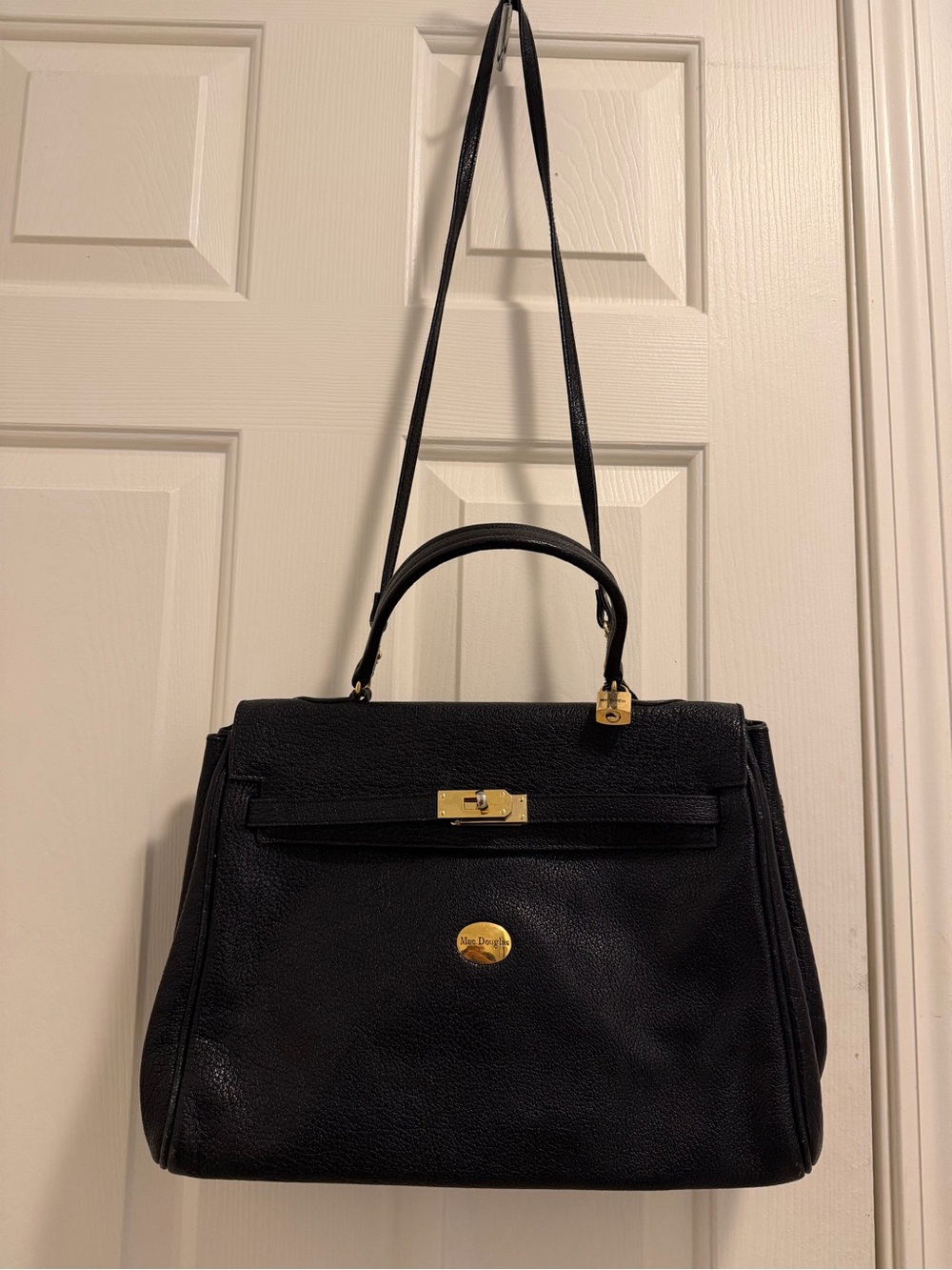 Classic Black Leather Top-Handle Shoulder Bag